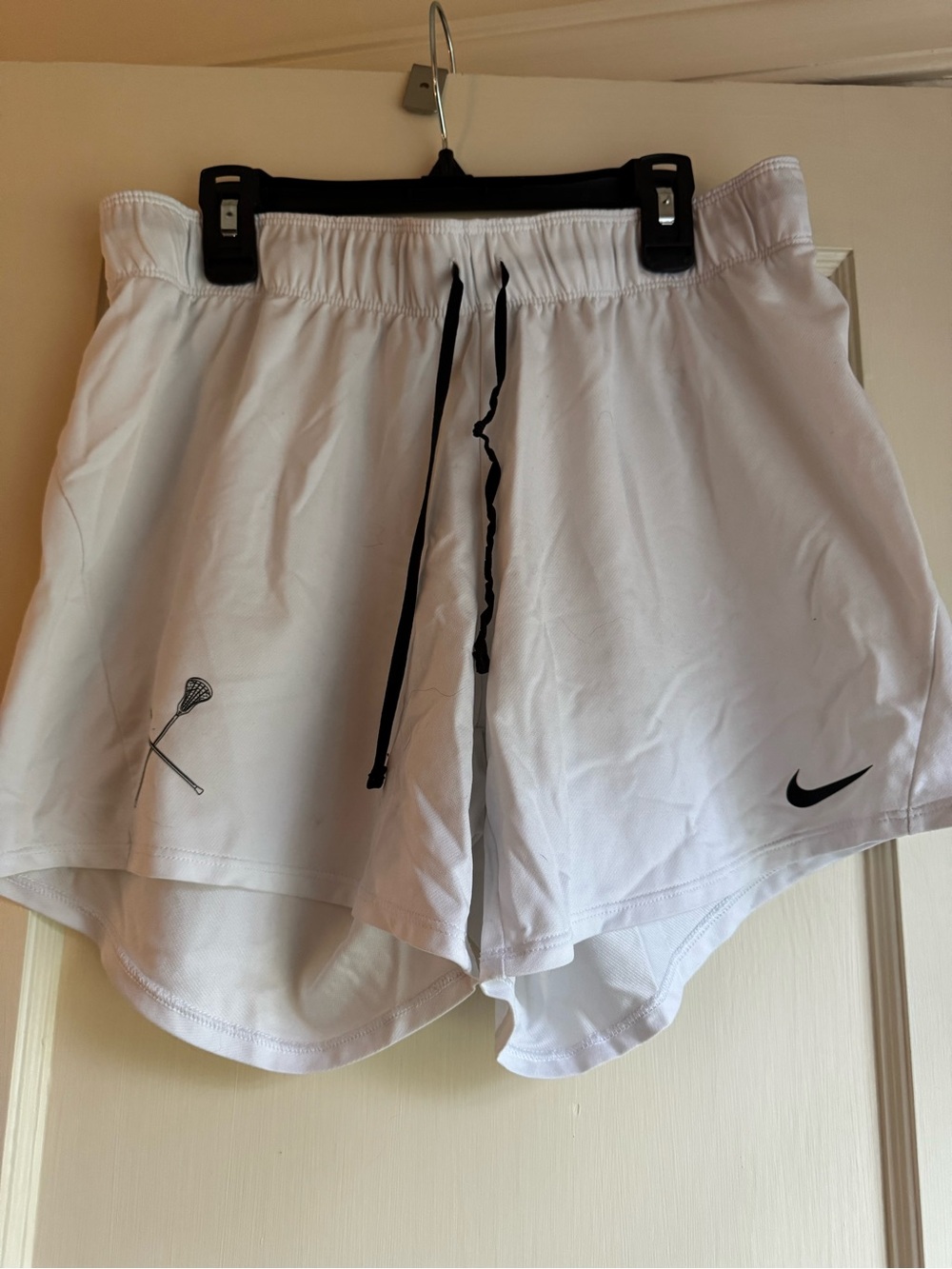 Nike White Athletic Shorts with Black Drawcords